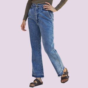 Faherty Rikki Jeans Women 25 Distressed High Rise Straight Leg Organic Cotton